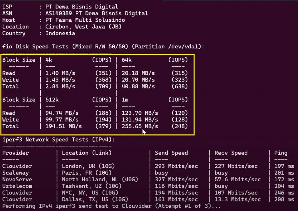 Review VPS Depa, VPS Lokal yang bisa bayar perjam 20 benchmark io disk vps amd depacloud