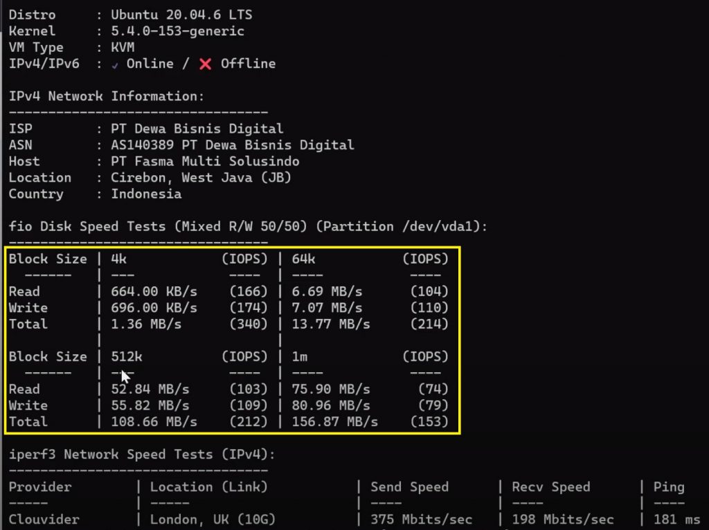 Review VPS Depa, VPS Lokal yang bisa bayar perjam 22 benchmark io disk vps intel depa cloud