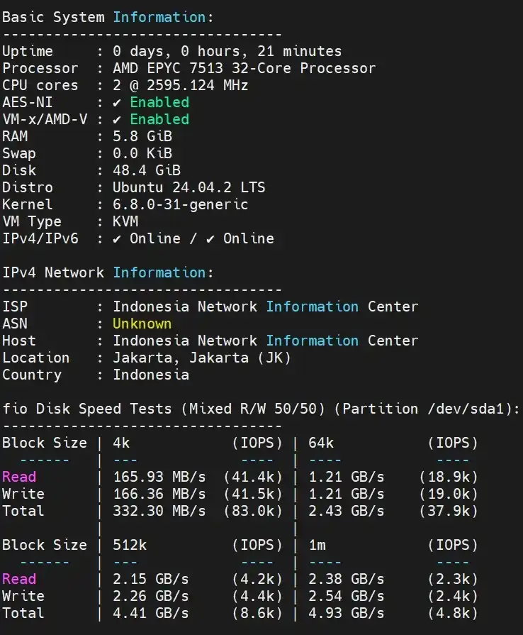 VPS AMD EPYC Milan 7513 2 Core 6 GB RAM - Server Jumbo 3 benchmark iops vps epy milan 7513 server jumbo