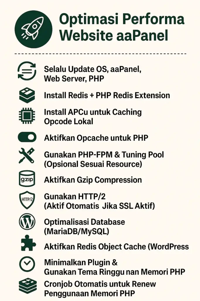 Cara Optimasi aaPanel Agar Website Ngebut dan Aman 7 infografik optimasi performa website aapanel